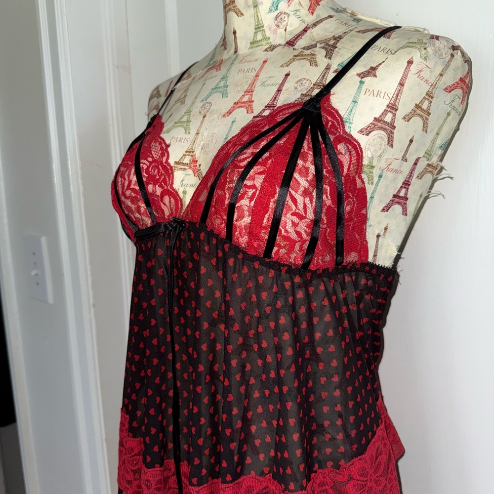 Sheer Lace Lingerie Slip | Red & Black Heart Babydoll | Bought in Rome